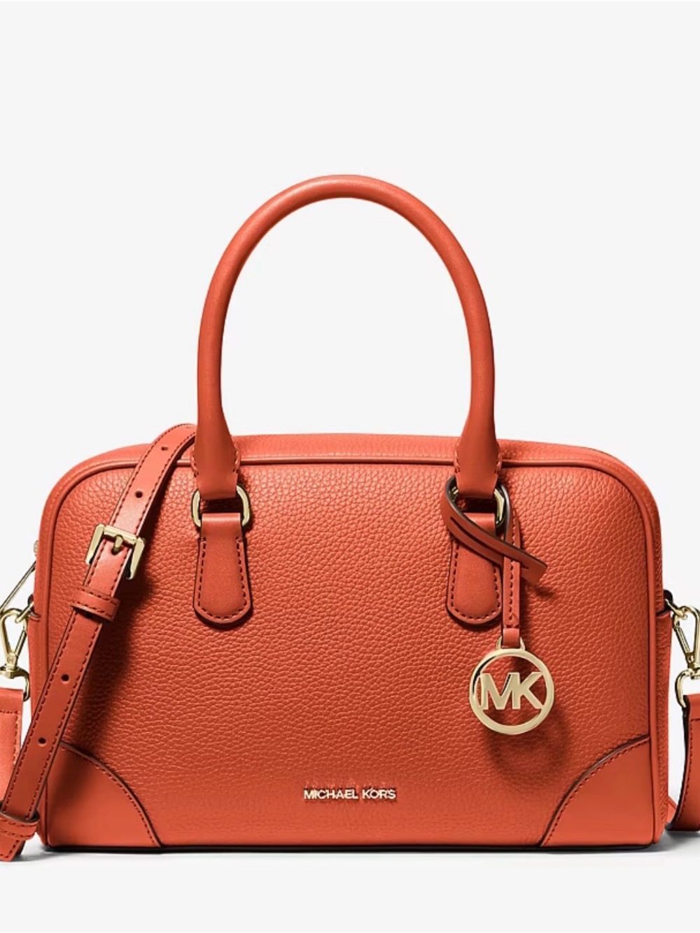 NWT Michael Kors, Medium, Red Clay (Orange), Thompson Pebbled Leather Satchel